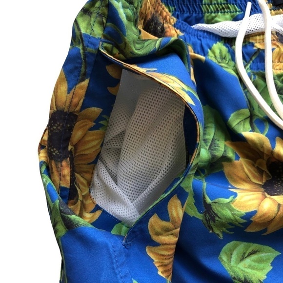PacSun Sunflower Print Blue Yellow Swim Trunks Mens Small - Picture 6 of 12